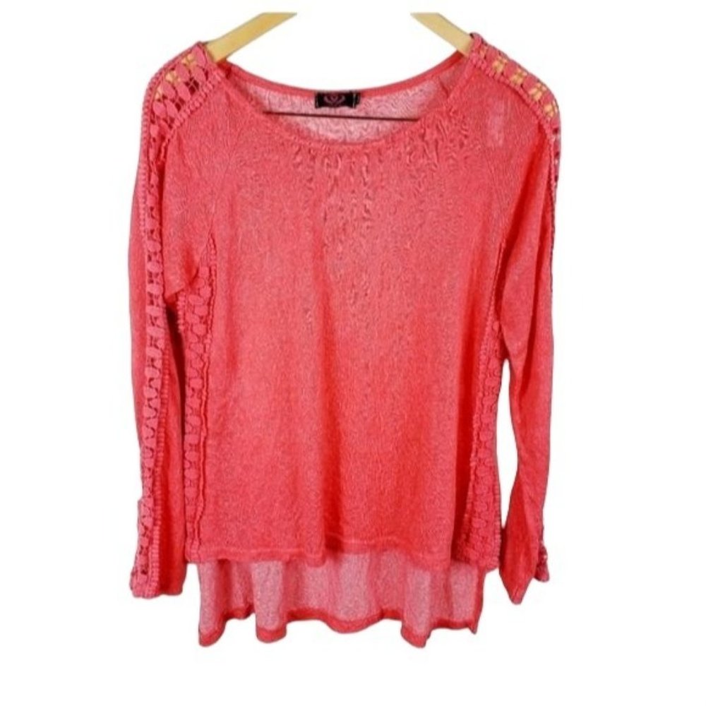 v london high low top Pink coral  floral cut out long sleeve shirt